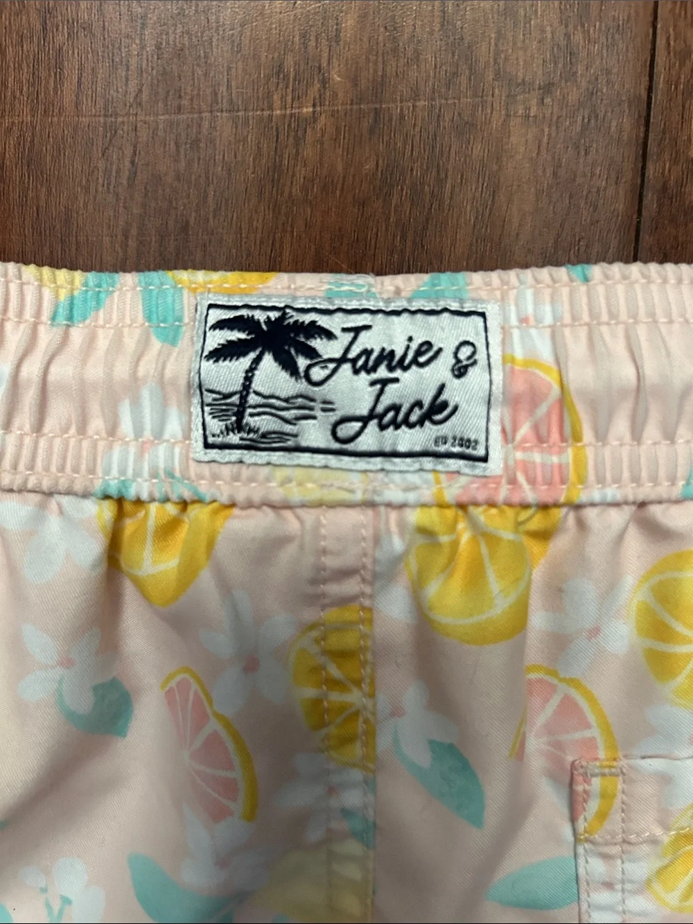 Janie and Jack Pink Citrus Print Swim Trunk Shorts with Drawstring Waist, Size 5